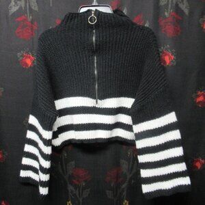 Black and White Stripe Cropped Sweater